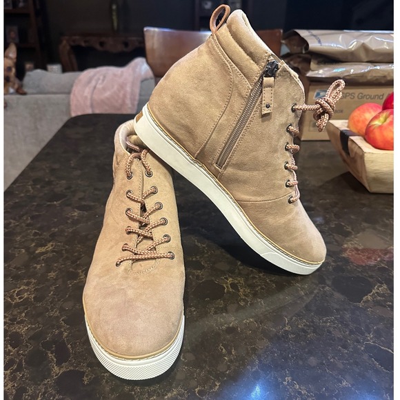 Dr. Scholl's Shoes - Dr. Scholls Into Groove Tan Suede Wedge Sneakers High Top Booties Women 11M